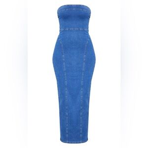 PrettyLittleThing Tall Bandeau Stretch Denim Midaxi Dress